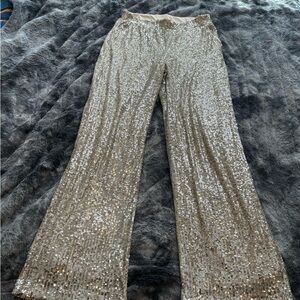 Cable & Gauge Silver Sequin Wide-Leg Pants